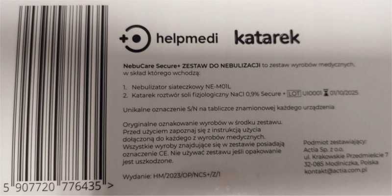 Okazja ! Nebulizator NebuCare z Solą Fizjologiczną Cichy, Bezkablowy
