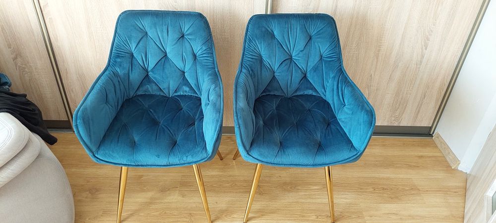 Krzesła pikowane Hana Gold Blue 2 szt