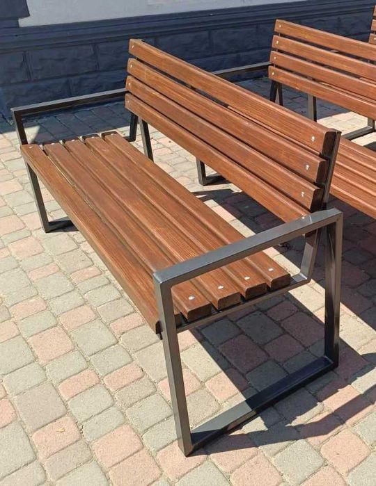 ЛАВКА 1,5 м з масиву сосни зі спинкою та підлокітниками, СКАМЕЙКА, ЛАВОЧКА, ЛАВА