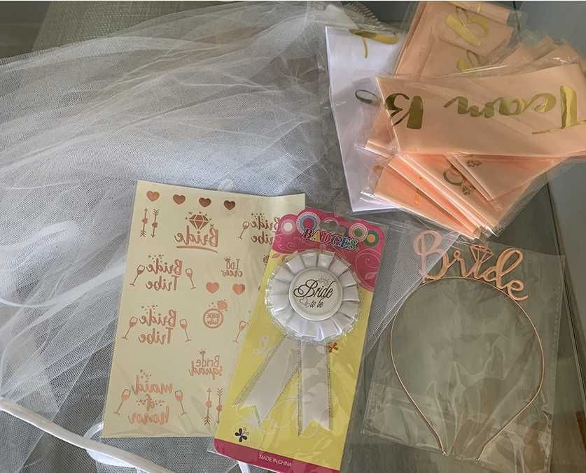 Despedida de solteira véu faixas, crachá, tatuagens, tiara ENVIOGRÁTIS
