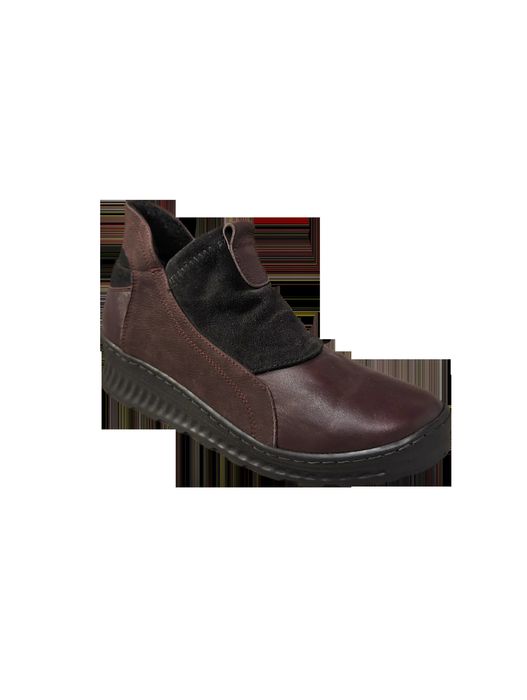 Skórzane botki burgund ocieplane obcas 3,8 cm nr 37