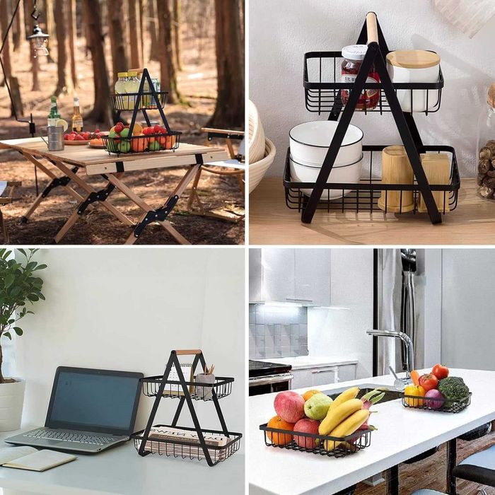 KOSZ NA OWOCE 2-poziomowy Elegancki Praktyczny do kuchni salonu Czarny