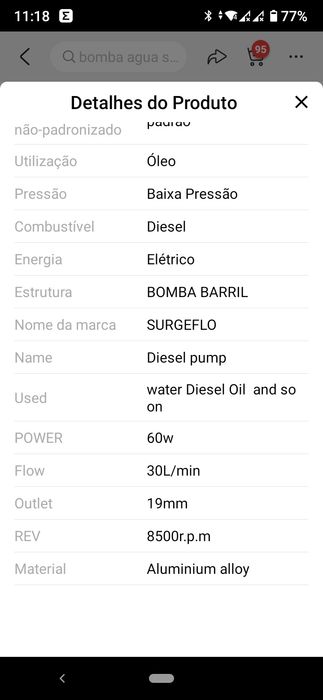 Bomba 12v. Submersível 51mm, Nova