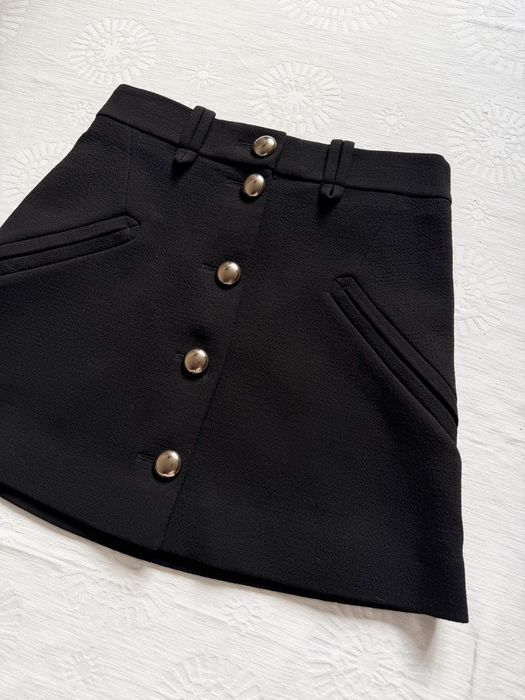 Chloe Wool-Crepe Mini Skirt A-Line Черная Шерстяная Мини Юбка Трапеция