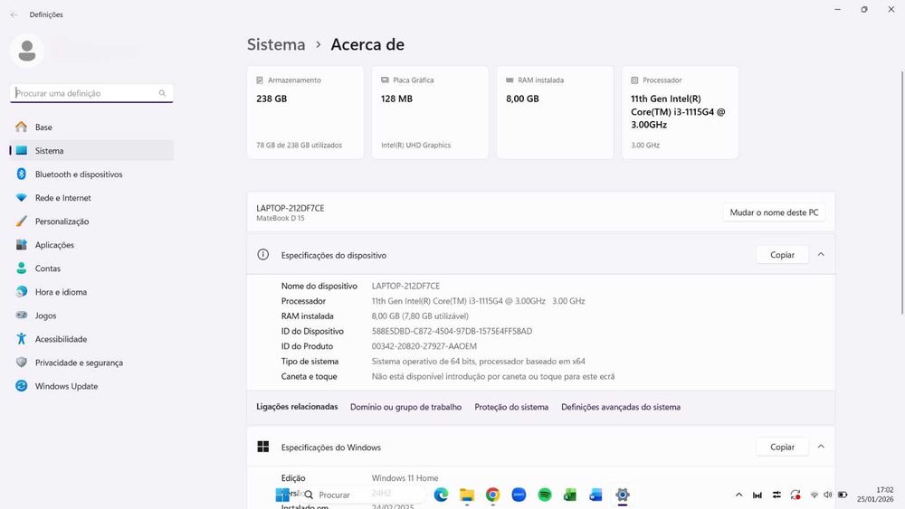 Computador - Huawei MateBook D15 (i3 11ª Ger. | 8GB RAM | 256GB SSD)