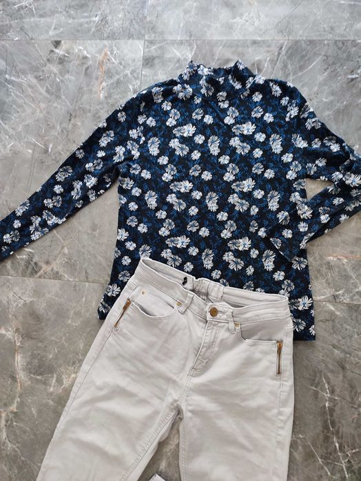 Jasne spodnie jeansowe 38/M i bluzka