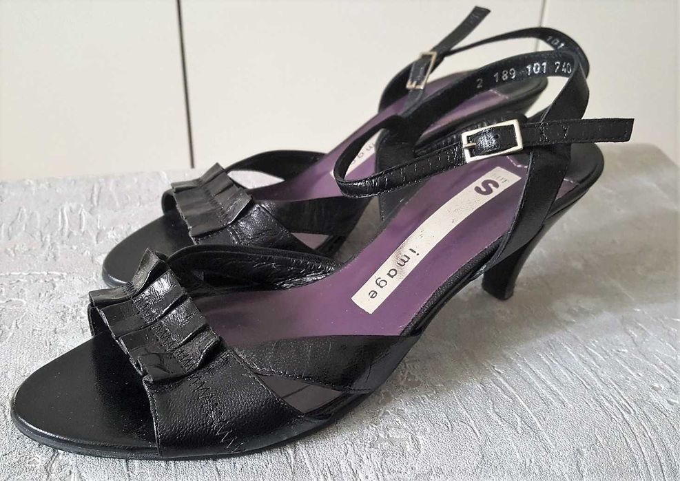 Buty skórzane image, czarne sandałki na obcasie, rozmiar 36-37