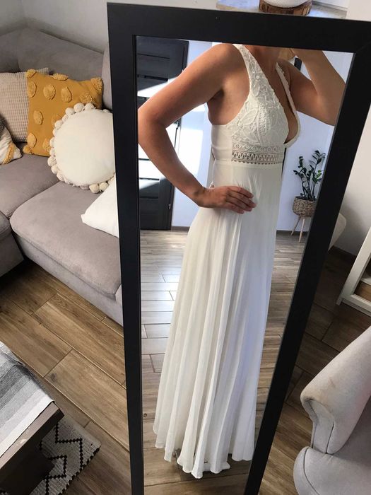 Biała długa sukienka typu boho/ slub/ poprawiny/ sesja