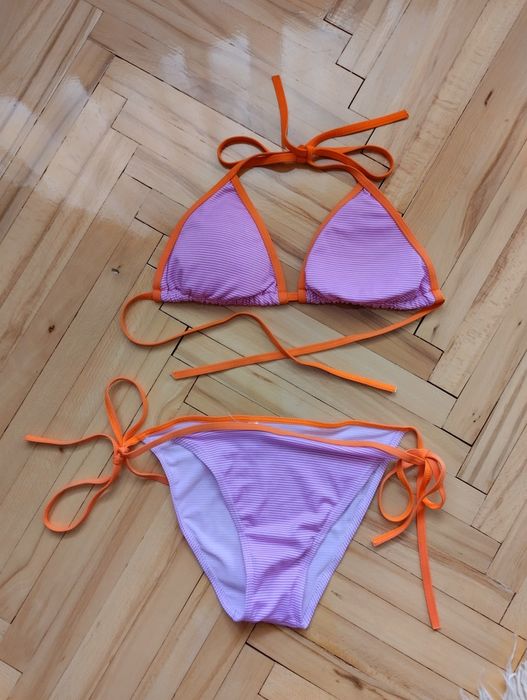 Klasyczne wiązane bikini strój kąpielowy dwuczęściowy zestaw kostium w paski XL