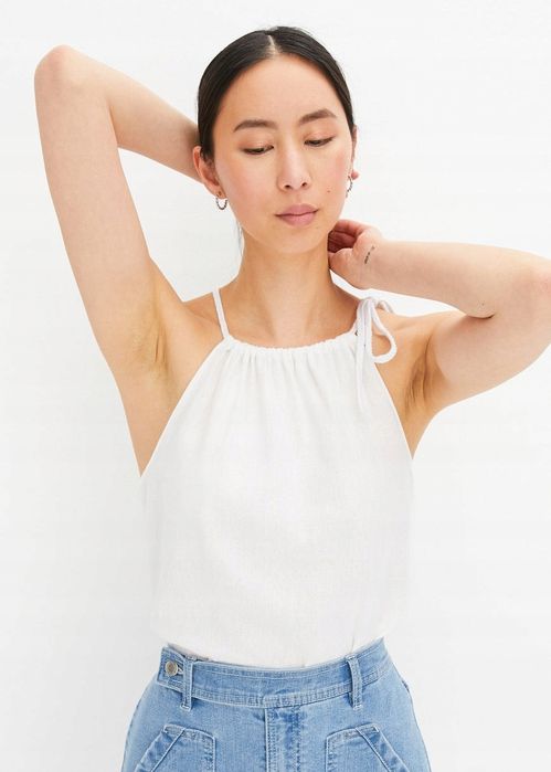 B.P.C biały top lniany oversize z wiązaniem ^52