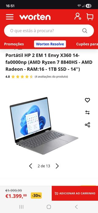 Laptop Hp 16" Envy X360