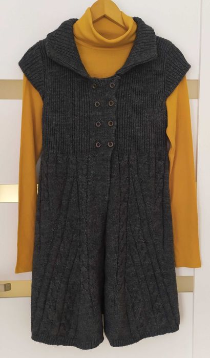 Włoski sweter narzutka wełna moher + bluzka z golfem New Look 38