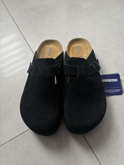 Birkenstock boston clogs czarne klapki zamszowe