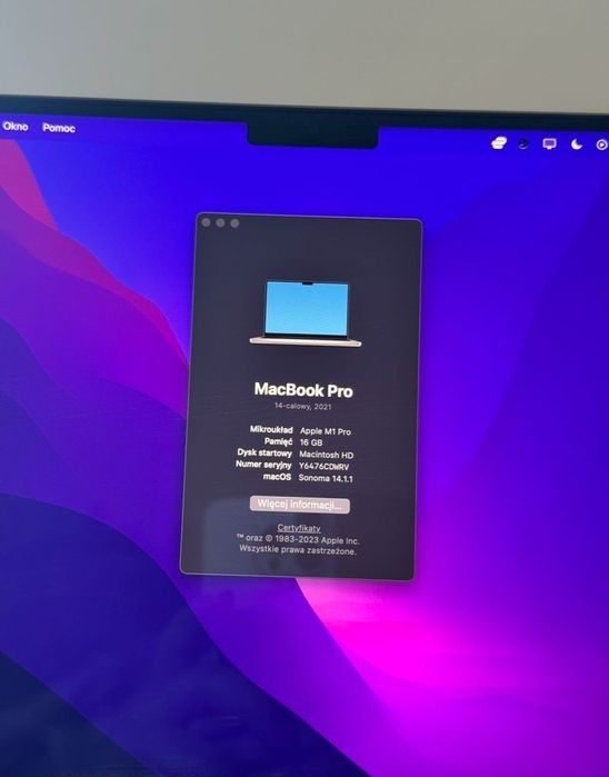 MacBook Pro 14” M1 Pro 16GB 1TB | Idealny stan | Pudełko | 86% baterii