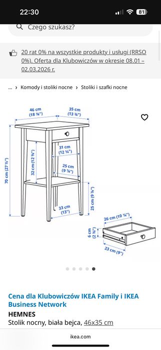 Hemnes Ikea stolik nocny biały ikea szafka nocna