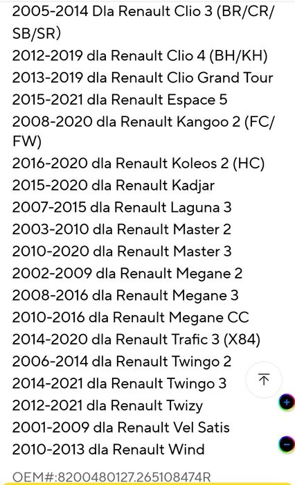 Podświetlenie Renault zestaw
