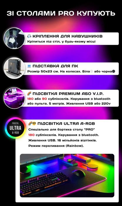 Стол компьютерный с Подсветкой RGB. Геймерський стіл. Стіл для блогера. Стол геймерский. Стіл для ПК. Стіл з RGB | Стол RGB