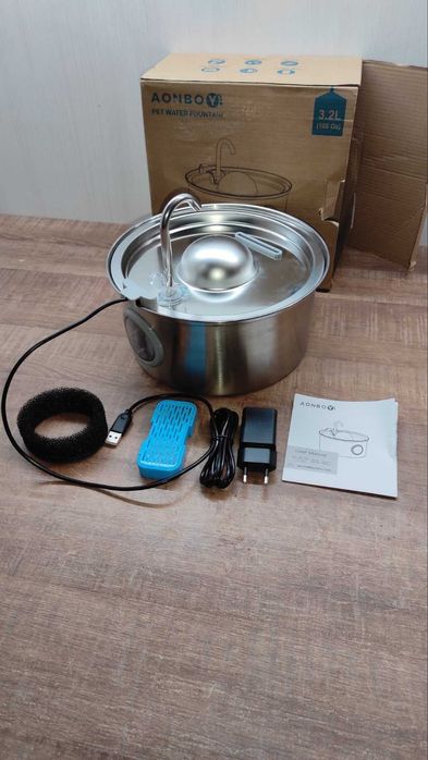 Фонтан поїлка Aonboy S3-SC з нержавіючої сталі для котів, собак, 3,2 л