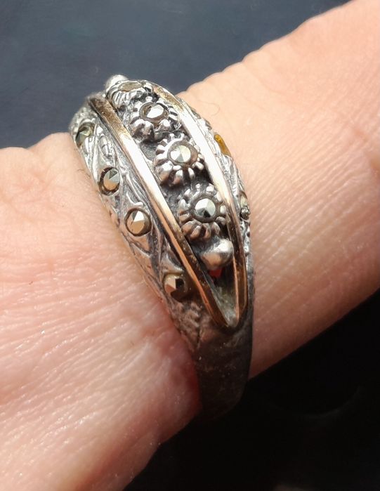 Anel prata e ouro art deco