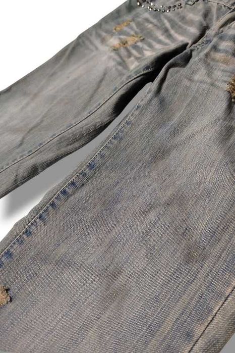 Vintage Distressed Style Playboy Pants y2k spodnie jeansowe biodrówki