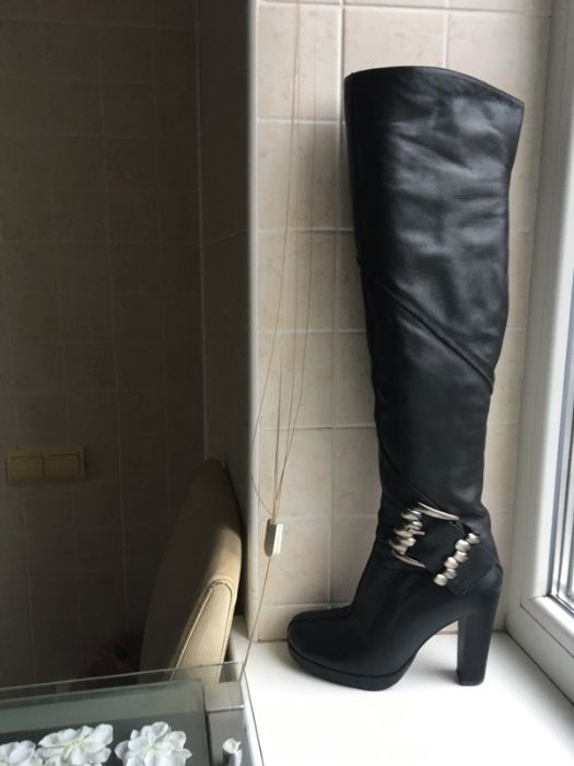 Сапоги кожаные черные