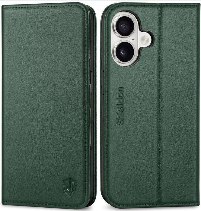 Skórzane ETUI CASE iPhone 16 SHIELDON zielone możliwość rozdzielenia