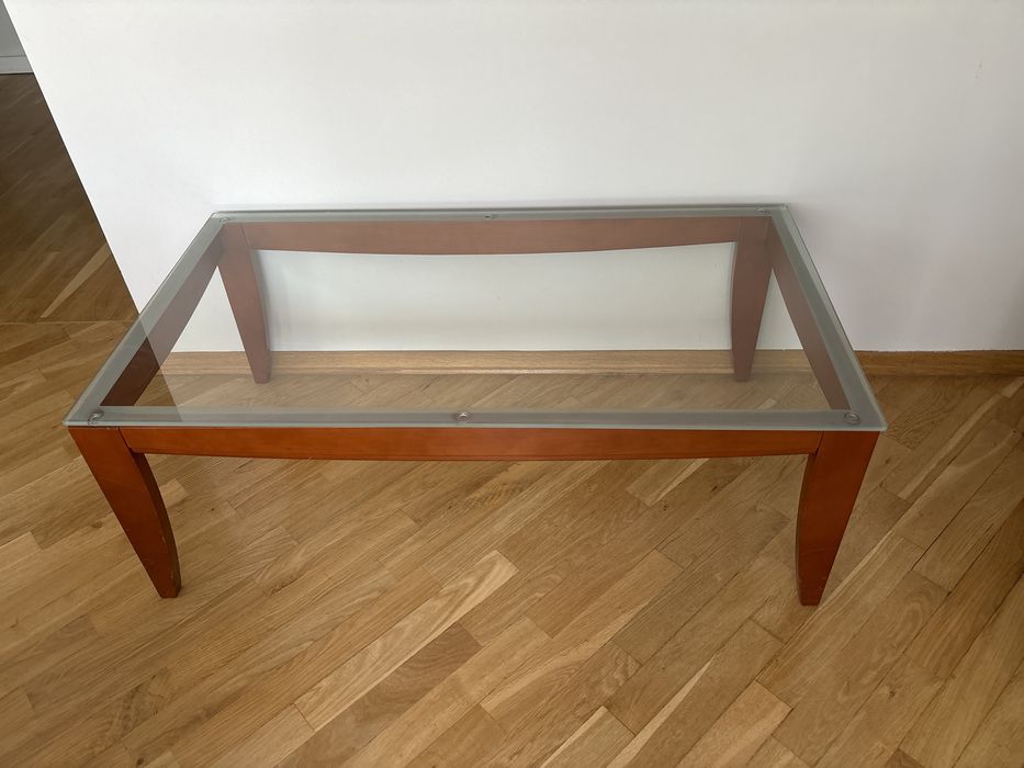 Drewniany stolik z szklanym blatem - 45x121x66