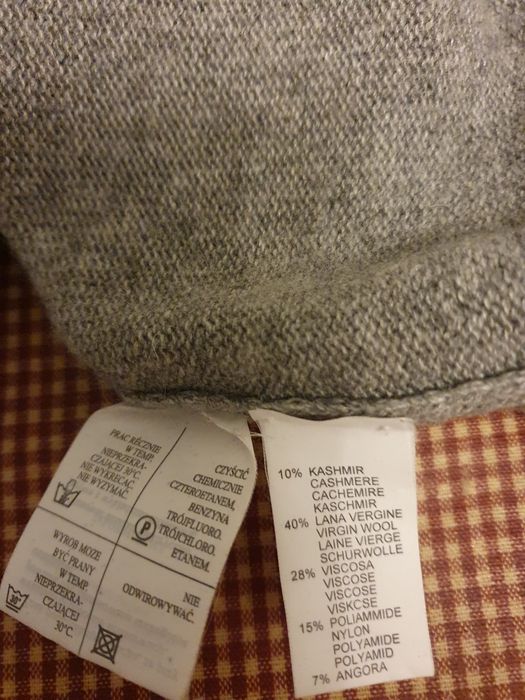 Sweter damski kardigan wełna kaszmir szary, r.40