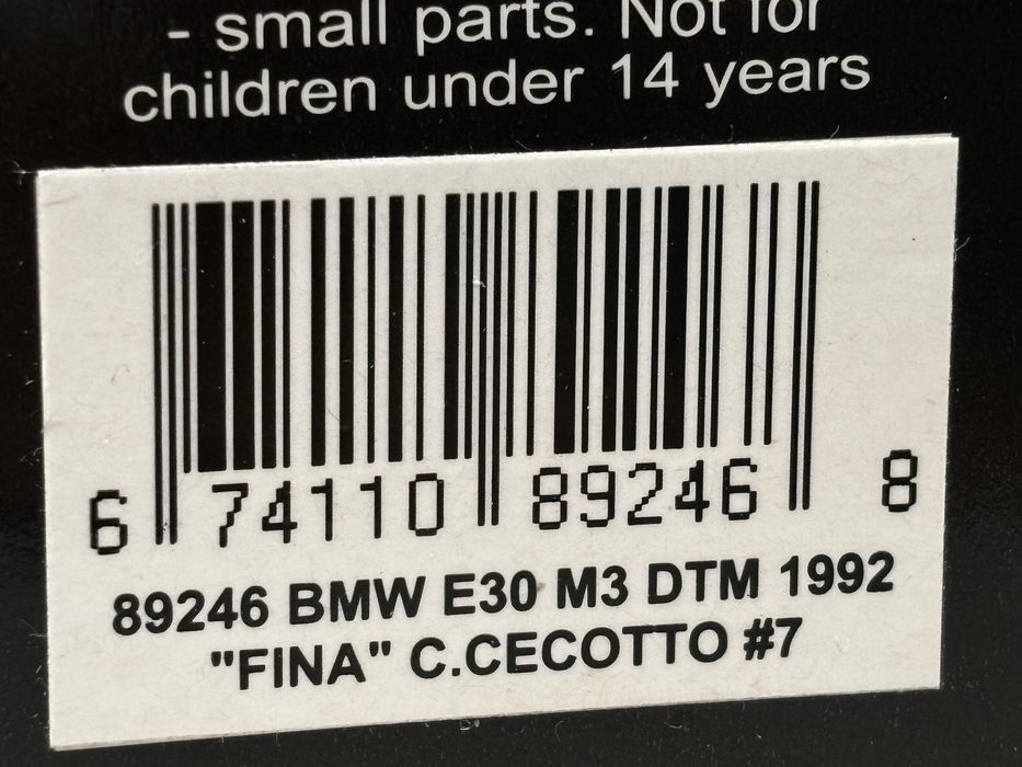 AutoArt BMW M3 E30 DTM “Fina” #7 Cecotto 1:18