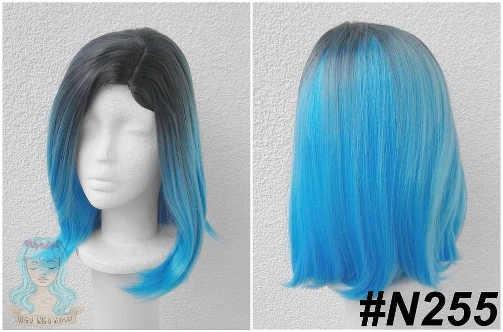 Niebieska błękitna peruka z odrostem przedziałkiem cosplay wig