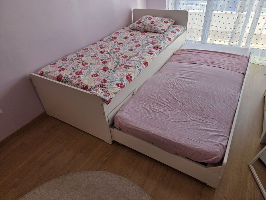 Estrutura cama c/cama branca + gavetas de arrumação + 2 colchões