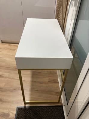 Movel de hall de entrada com 2 gavetas em branco e dourado