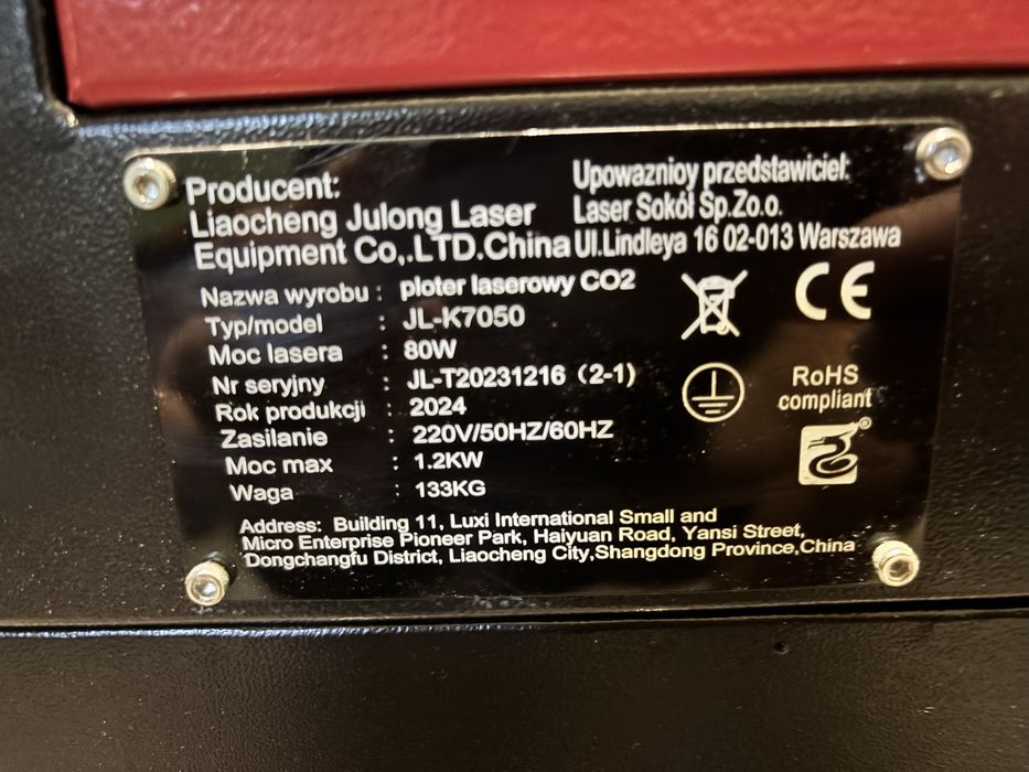 PLOTER LASEROWY grawerka CO2 7050 70×50 80W RUIDA PL