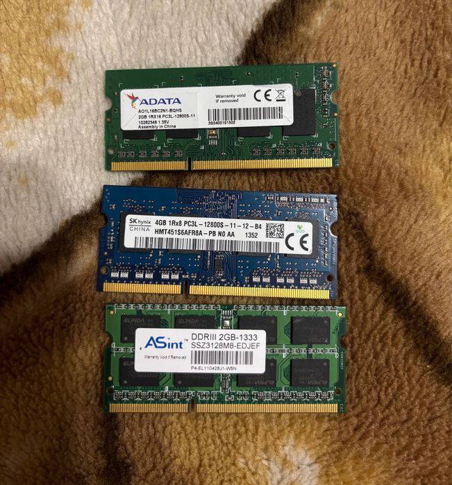 «3 шт DDR3 4 ГБ 1600 МГц ноут (Hynix + Adata + ASint) — лот 400 грн»