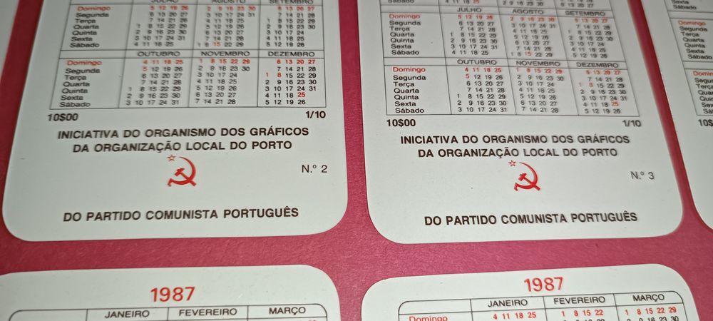Raros e antigos calendários de bolso do PCP