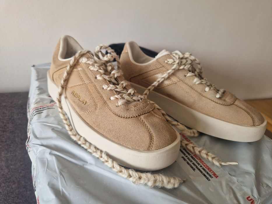 Zamszowe Sneakersy REPLAY r. 38 Beżowe Trampki na Platformie Grube Sznurówki