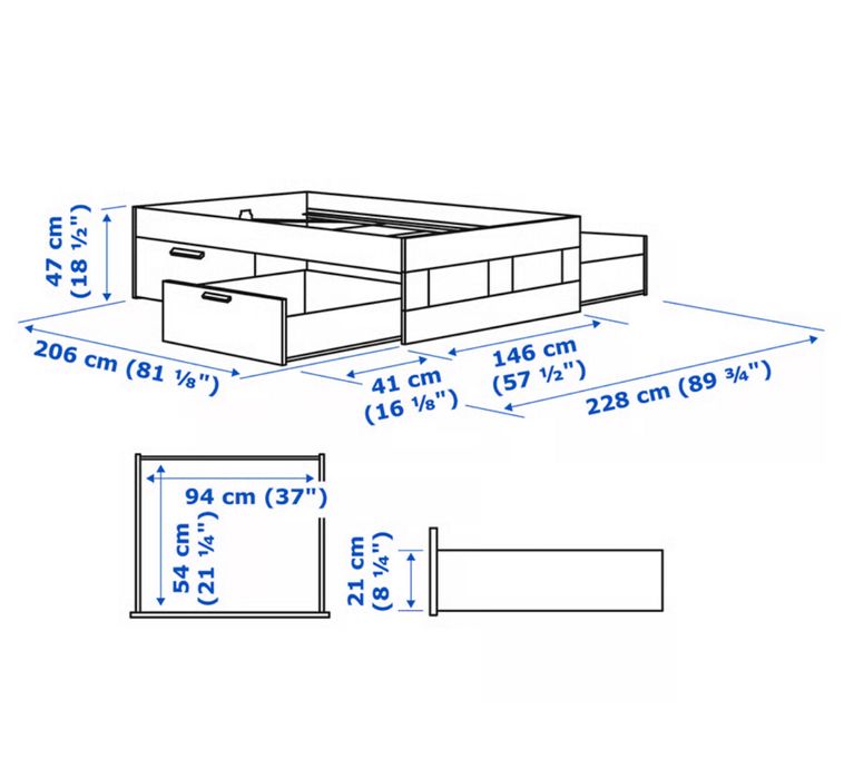 Cama casal Ikea Brimnes com arrumação 140x200