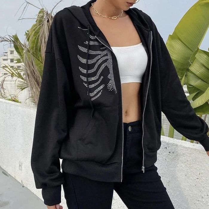 Зип худи со стразами, ребра, y2k