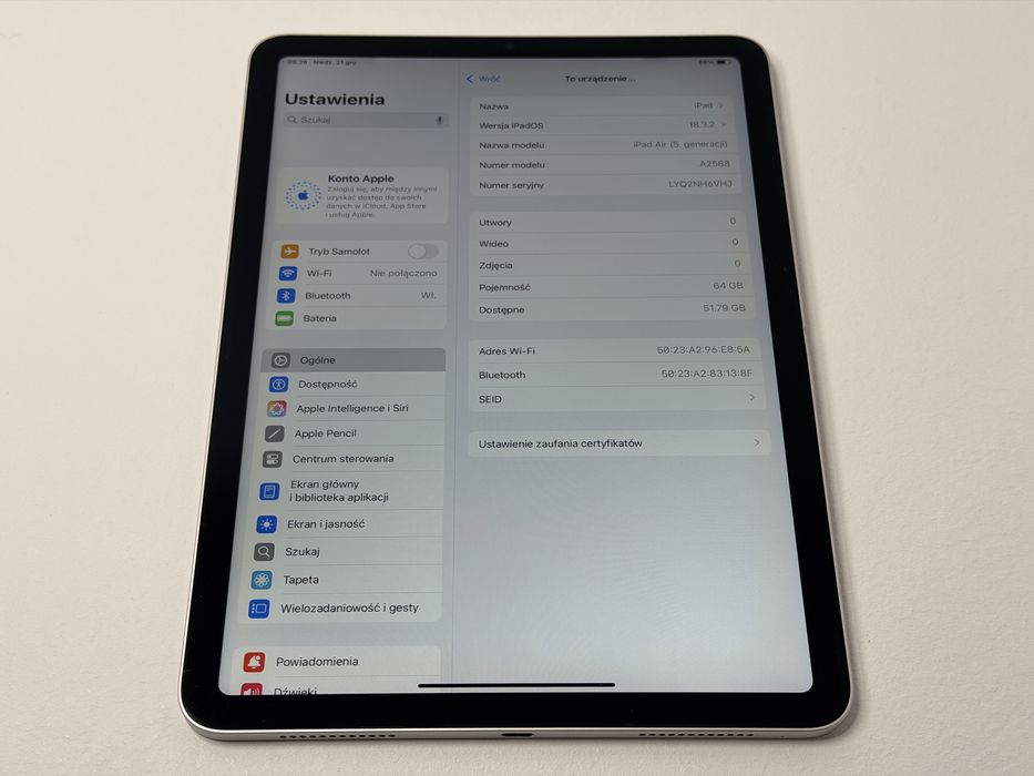 iPad Air 5 (A2588) - Apple M1 - 64GB - faktura VAT 23%