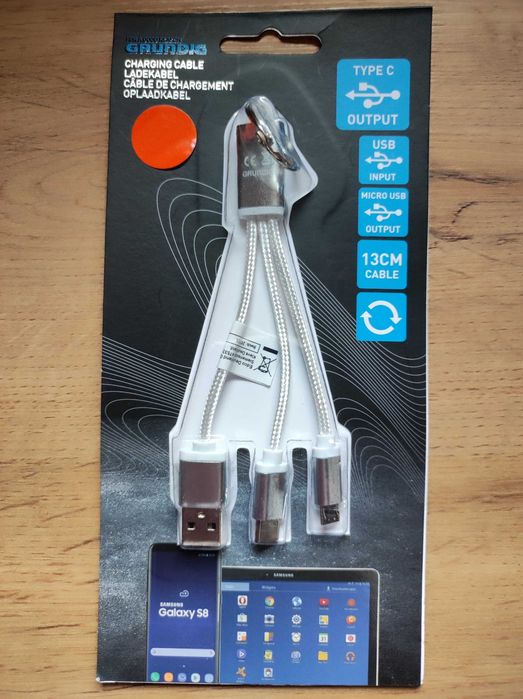 KABEL do ŁADOWANIA - USB - micro + Usb C - BRELOK - GRUNDIG - Srebrny