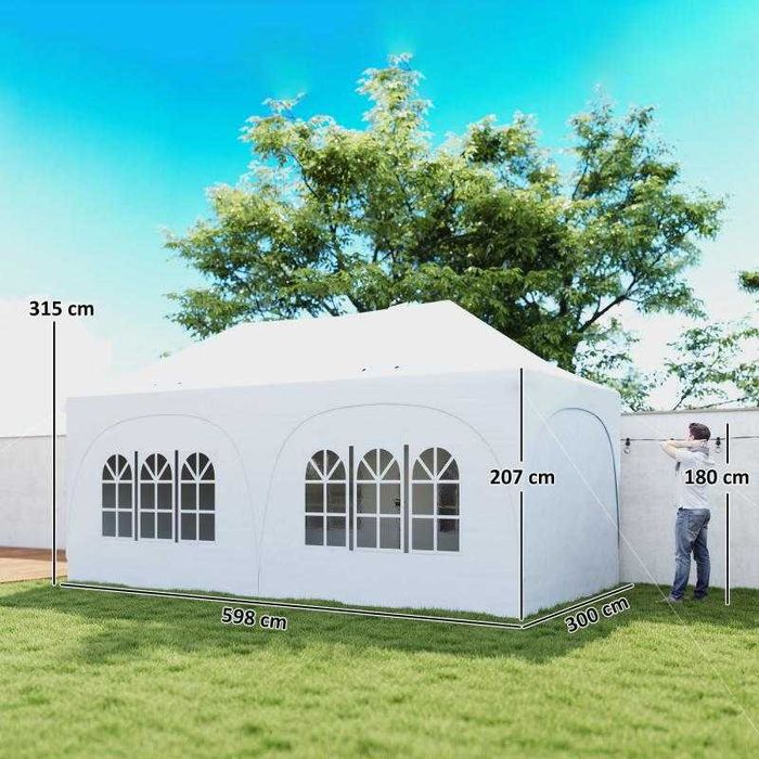 Tenda Dobrável 3x6 m Pop-Up com 6 Laterais Removíveis, Altura Ajustável e Bolsa de Transporte