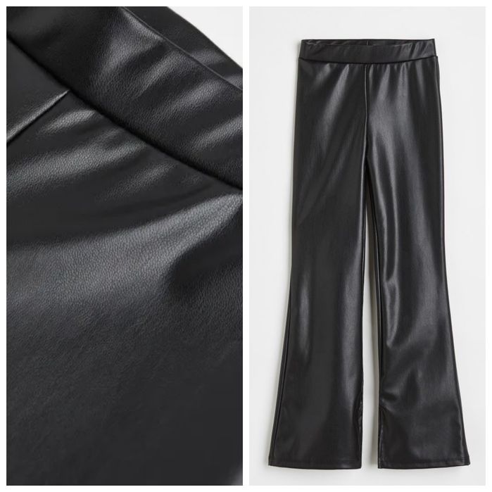 H&M czarno-biały komplet 12-14 skórzane spodnie flare kardigan trampki