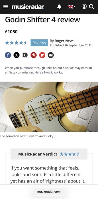 Godin Shifter 4 Bass Trans Cream (Made in Canada)