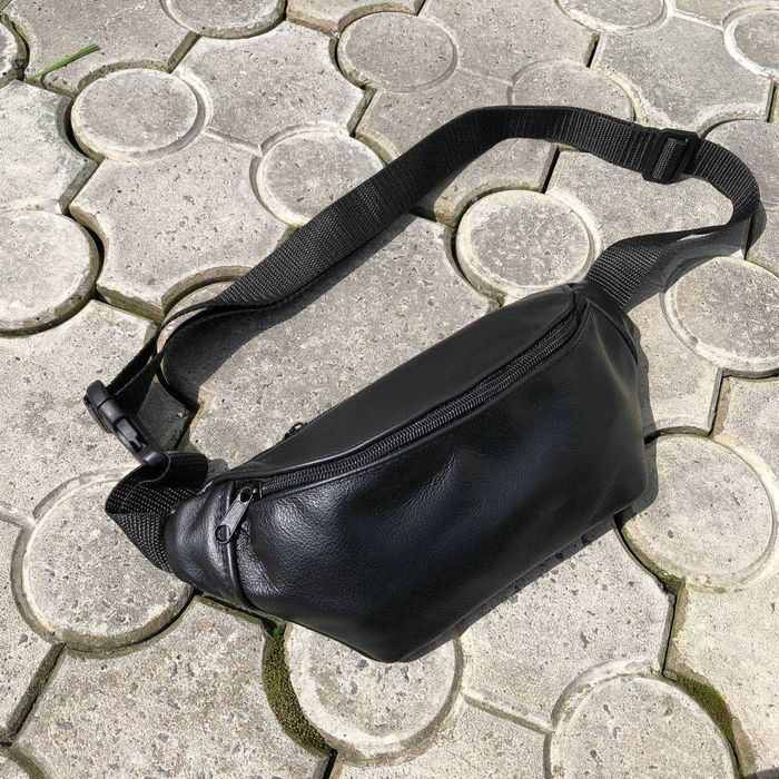 Шкіряна бананка, чоловіча сумка жіноча з натуральної шкіри, чорна