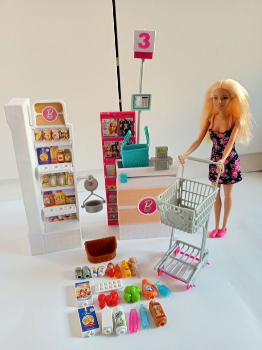 Lalka Barbie FRP01 supermarket + akcesoria, sklep spożywczy, koszyk