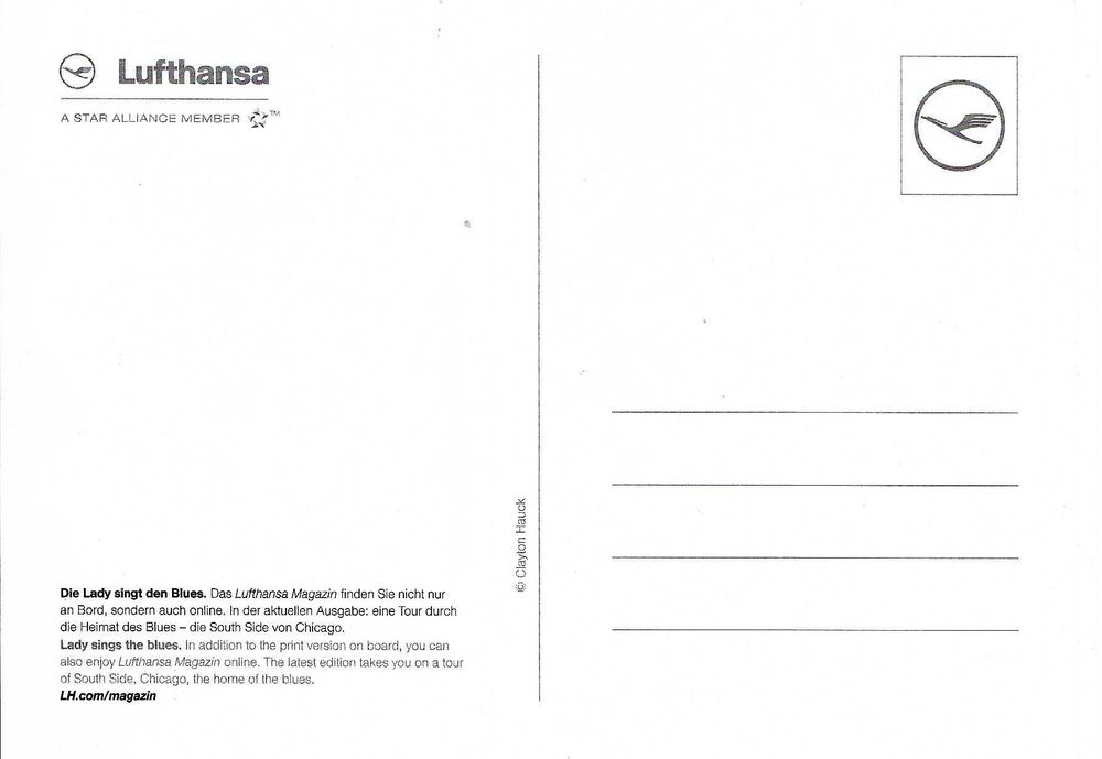 LUFTHANSA - Lady thing the blues - Bilhete postal antigo - airlines - airways - aviação