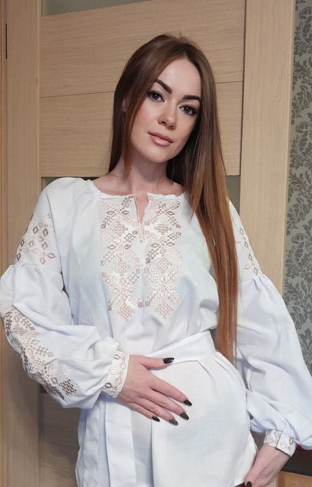 Вишита жіноча блузка, вишиванка біла, комплект парний
