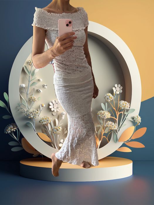 komplet koronowy - sukienka syrenka & bluzka hiszpanka