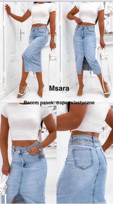 Spódnica jeans MSara, XS długa rozporek !!!