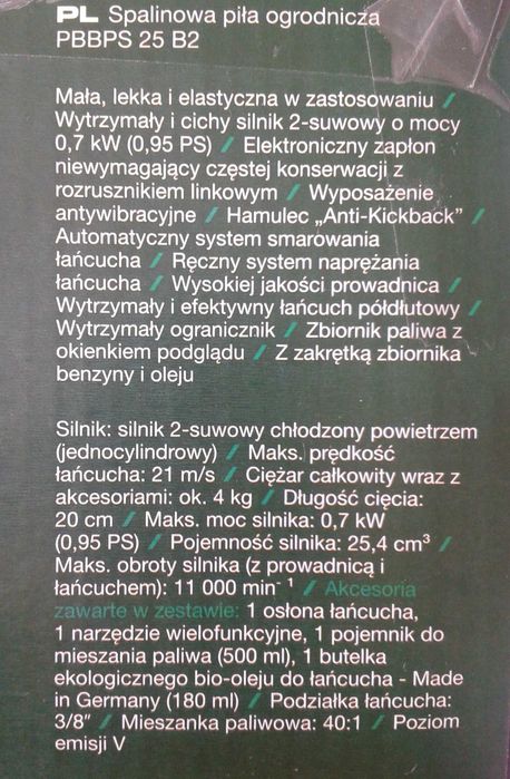 Piła ogrodowa spalinowa 0,7kW mała lekka poręczna PARKSIDE PBBPS 25 B2